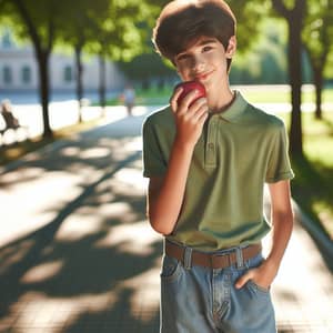 Young Boy Enjoying Apple in Park | Healthy Snack Outdoors