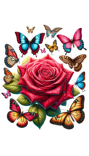 Intricately Detailed Illustration of Red Rose with butterflies