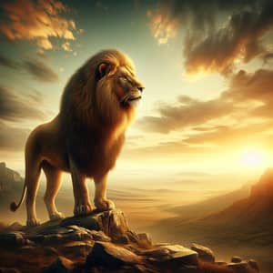 Majestic Lion Standing Proudly on Rocky Ridge | Wildlife Image
