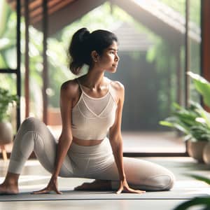 South Asian Woman Doing Frog Pose in Breathable Yoga Clothes