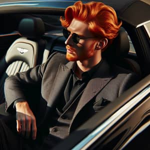 Luxurious Black Bentley Car with Fiery Red-Haired Man