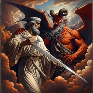 Jesus vs Satan: Classic Artful Illustration of Spiritual Battle