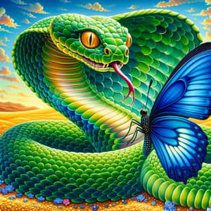 Green Cobra with Blue Butterfly – Nature's Contrast