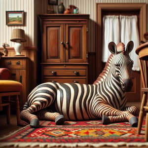 Rustic Charm: Majestic Zebra Resting in Neat Home Interior