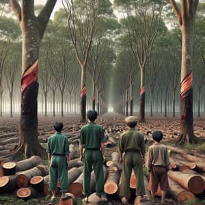 Vietnamese Rubber Tree Forest After Cannon Fire