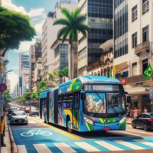 Vibrant City Street with Brazilian Flag Bus - Brazil Daytime Scene