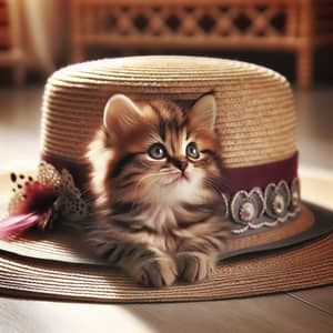 Adorable Kitten Nestled under Stylish Hat | Cute Pet Portrait