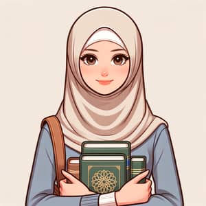 Middle-Eastern Woman in Traditional Hijab with Books