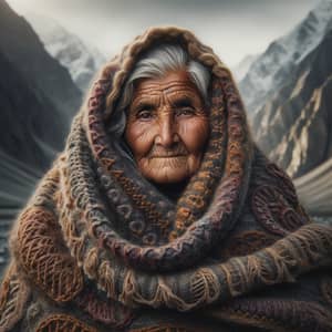 Elderly Pashtun Woman from Afghanistan in Textured Woolen Shawl