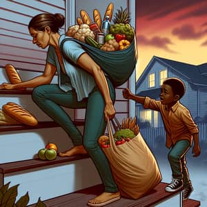 Resilient Woman and Helper Boy: Inspiring Grocery Moment