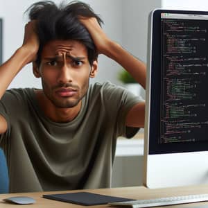 Frustrated Multiracial Male Software Engineer with Python Syntax Errors