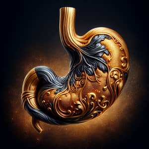 Detailed Golden and Silver Stomach Art on Black Background