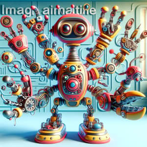Creative Cartoon Robot with Three Unique Mechanical Arms