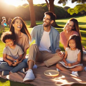 Heartwarming Family of Five Enjoying Picnic in Park