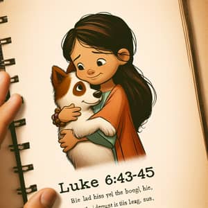 Luke 6:43-45 Bible Verse Image | Girl Hugging Dog