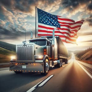 Powerful Truck on Highway with American Flag | Adventure Ahead