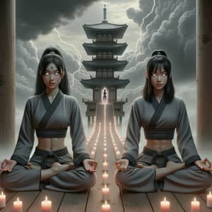 Young American Korean Women Meditating in Lotus Pose