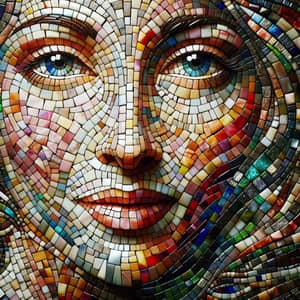 Colorful Mosaic Art portraying a Smiling Woman