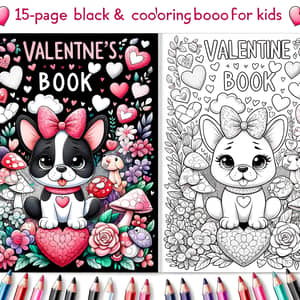 Black and White Coloring Book for Kids | French Bulldogs, Hearts & Mushrooms