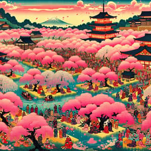 Cherry Blossom Festival Art - Edo Period Style