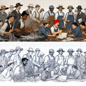 American Cartoon Style Concept Art of Workers in Various Activities