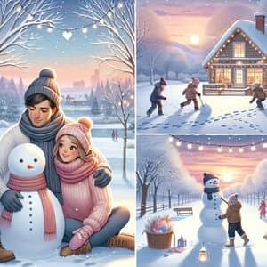 Winter Wonderland: Romantic Snowman Scene in a Cozy Park