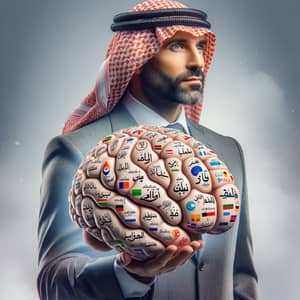 Middle-Eastern Man Carrying Creative Brain | Multilingual Intellect