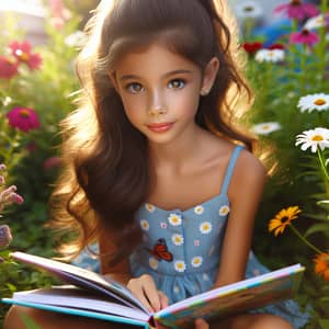 Adorable 9-Year-Old Hispanic-Caucasian Girl in Garden
