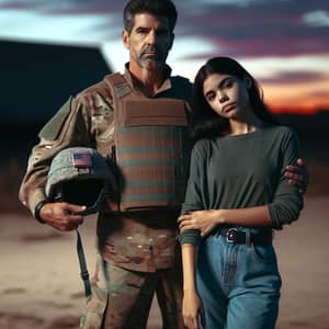 Military Soldier and Civilian Encounter | Sunset Scene