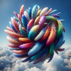Vivid Rainbow Feather Bundle Floating in Sky