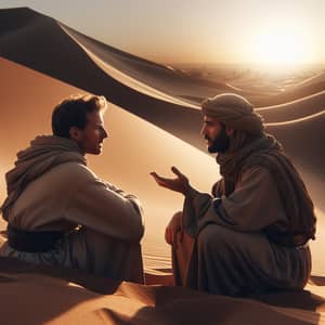 Desert Conversation Between Caucasian and Middle-Eastern Men