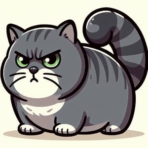 Chubby Gray Cat with Dark Stripes | Green Eyes