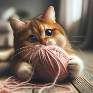 Playful Cat Playing with Wool Ball - Cute and Funny Moments