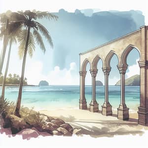 Tranquil Beach Landscape with Four Arched Portals Overlooking Ocean