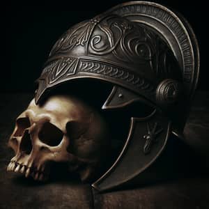 Ancient Helmet on Skull - Mystery and Antiquity
