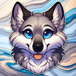 Beautiful Grey Canine Furry Art with Vivid Blue Eyes