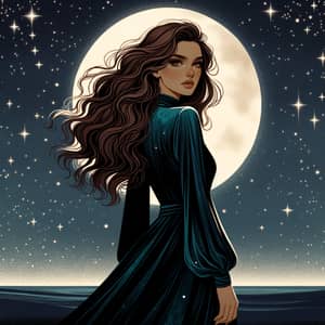 Serenity Under the Stars: Nighttime Illustration of a South Asian Woman