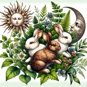 Spring Bunnies and Plants Tattoo Design