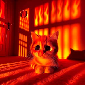 Captivating Ginger Cat Crying in Flaming Room