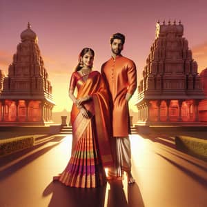 Indian Couple in Traditional Attire at Sunset | 3D Illustration