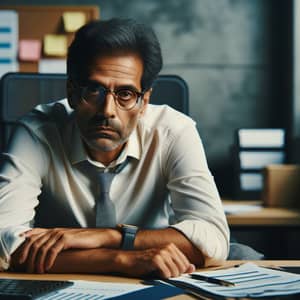 Modern Corporate Work-Life Challenges: Tired South Asian Male at Desk