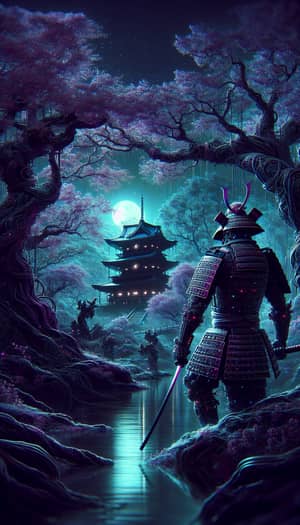 Epic Samurai in Black Sakura Forest | Intricately Detailed Digital Painting