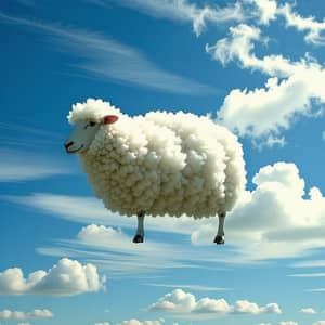 Whimsical Sheep-Shaped Cloud in the Blue Sky
