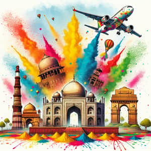 Celebrate Holi with Indian Monuments & Colorful Plane