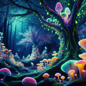 Mystical Forest with Glowing Mushrooms | Neon Colors & Magical Creatures