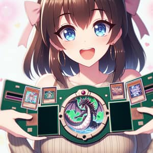 Beautiful Girl with Yu-Gi-Oh GX Duel Disk and Dragonmaid Deck
