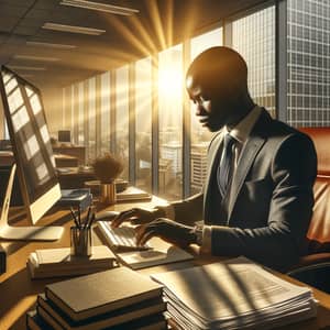 Diligent Kenyan Man Working in Office with Focus