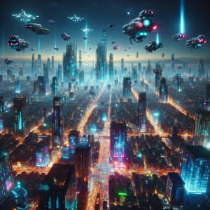 Futuristic Urban Landscape - Cyberpunk City Night View