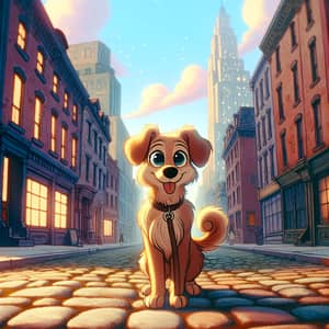 Charming Dog in Don Bluth-Style Animation on City Street