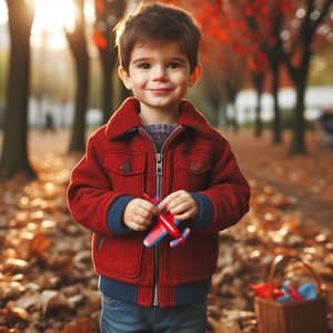 Meet Joe: Young Boy Enjoying Autumn in the Park with Toy Airplane